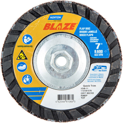 7″ × 1/4″ × 5/8″ SG Blaze R980P Flap Disc Type 27 Flat 80 Grit - Makers Industrial Supply