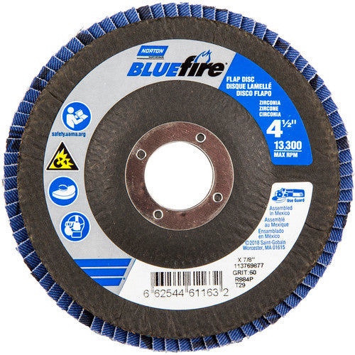 ‎4-1/2 × 7/8″ BlueFire Fiberglass Conical Flap Disc Type 29 P60 Grit R884P Ceramic Alumina - Makers Industrial Supply