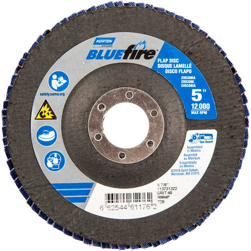 5 × 7/8″ BlueFire Fiberglass Conical Flap Disc Type 29 P40 Grit R884P Zirconia Alumina - Makers Industrial Supply