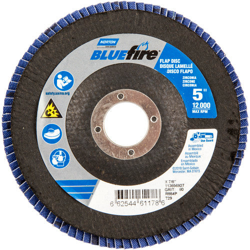 5 × 7/8″ BlueFire Fiberglass Conical Flap Disc Type 29 P80 Grit R884P Zirconia Alumina - Makers Industrial Supply