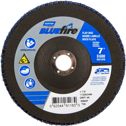 7 × 7/8″ BlueFire Fiberglass Conical Flap Disc Type 29 P40 Grit R884P Zirconia Alumina - Makers Industrial Supply