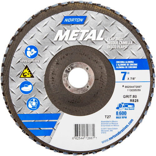 7″ × 1/4″ × 7/8″ Metal Flap Disc Type 27 Flat 80 Grit Zirconia Alumina - Makers Industrial Supply