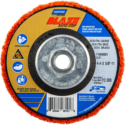 ‎4-1/2 × 5/8 - 11″ Bear-Tex Blaze Rapid Strip Non-Woven Depressed Center Disc Ceramic Alumina Extra Coarse Grit Type 27 - Makers Industrial Supply