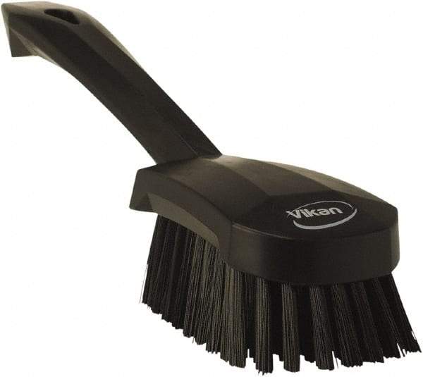 Vikan - 1.3" Bristle Length, Polyester Scrub Brush - 4-1/4" Long x 2-3/4" Wide Head, 10" OAL, Black, Polypropylene Block - Makers Industrial Supply