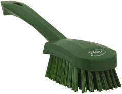 Vikan - 1.3" Bristle Length, Polyester Scrub Brush - 4-1/4" Long x 2-3/4" Wide Head, 10" OAL, Green, Polypropylene Block - Makers Industrial Supply