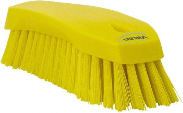 Vikan - 1.3" Bristle Length, Polyester Utility Scrub Brush - 7" Long x 3" Wide Head, 8" OAL, Yellow, Polypropylene Block - Makers Industrial Supply