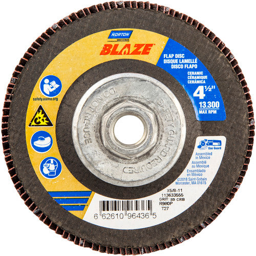 ‎4-1/2″ × 1/4″ × 5/8″-11 SG Blaze R980P Flap Disc Type 27 Flat 80 Grit - Makers Industrial Supply