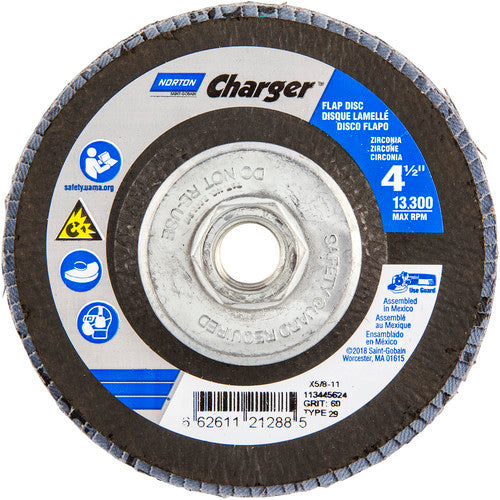 ‎4-1/2″ × 1/4″ × 5/8″ Charger R822 Flap Disc Type 29 Conical 60 Grit - Makers Industrial Supply