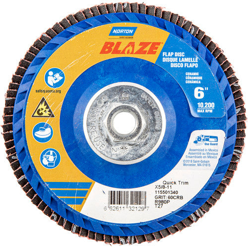 ‎6 × 5/8 - 11″ Blaze Plastic Flat Flap Disc Type 27 60 Grit R980P Premium Ceramic Alumina - Makers Industrial Supply