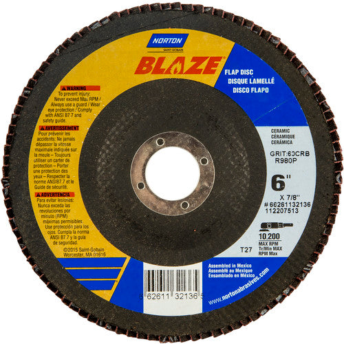 6″ × 7/8″ 60 Grit Type 27 Blaze Flap Disc - Makers Industrial Supply