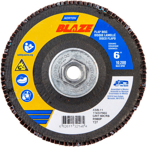 ‎6″ × 5/8″-11 60 Grit Type 27 Blaze Flap Disc - Makers Industrial Supply