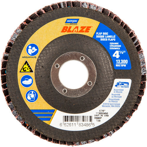 ‎4-1/2 × 7/8″ Blaze Fiberglass Conical Flap Disc Type 29 36 Grit R980P Premium Ceramic Alumina - Makers Industrial Supply