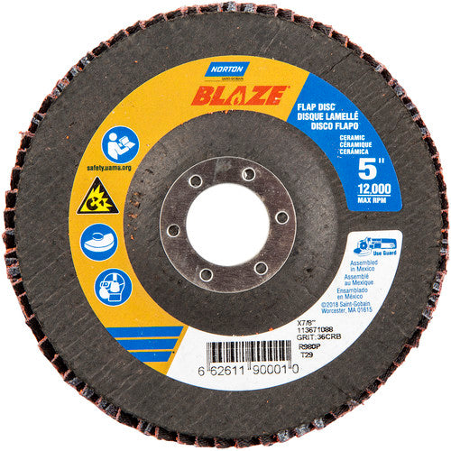 5 × 7/8″ Blaze Fiberglass Conical Flap Disc Type 29 36 Grit R980P Premium Ceramic Alumina - Makers Industrial Supply