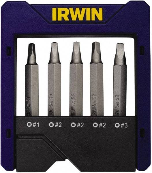 Irwin - 5 Piece, Square Handle, Power Bit Set - 0.05 to 1/4" Hex, #1 to #3, 1/4" Hex Drive - Makers Industrial Supply