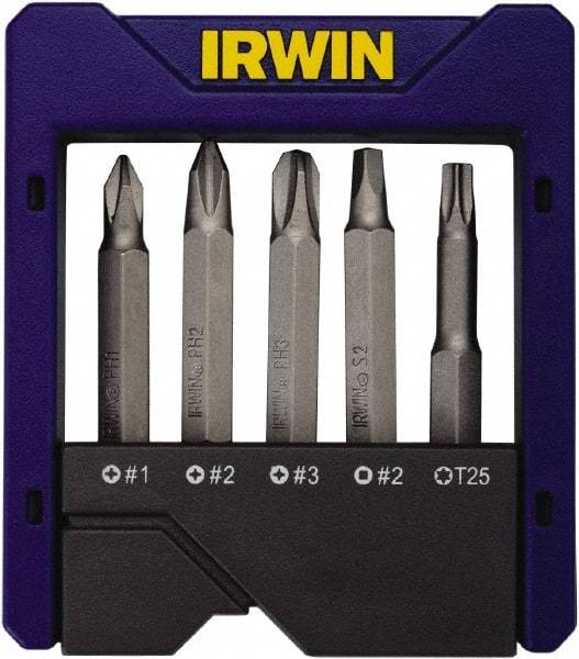 Irwin - 5 Piece, Multi Handle, Power Bit Set - 0.05 to 1/4" Hex, #1, #2, 1/4" Hex Drive - Makers Industrial Supply