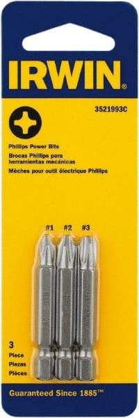 Irwin - 3 Piece, Phillips Handle, Power Bit Set - 0.05 to 1/4" Hex, 1/4" Hex Drive - Makers Industrial Supply