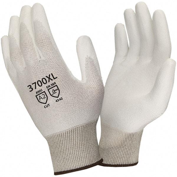 Cordova - Size L, ANSI Cut Lvl 2, Puncture Lvl 2, Abrasion Lvl 4, Cut & Puncture Resistant Gloves - Palm Coated, White - Makers Industrial Supply