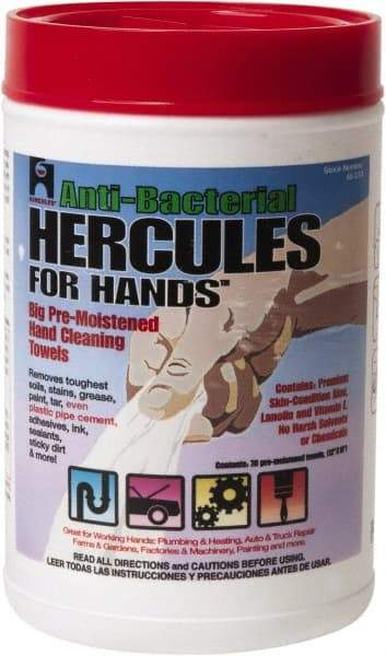 Hercules - Pre-Moistened Hand Cleaning Wipes - Canister, 12" x 10" Sheet Size, White - Makers Industrial Supply