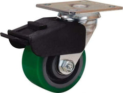 Hamilton - 4" Diam x 2" Wide x 5-5/8" OAH Top Plate Mount Swivel Caster with Brake - Polyurethane Mold onto Cast Iron Center, 750 Lb Capacity, Precision Ball Bearing, 4 x 4-1/2" Plate - Makers Industrial Supply