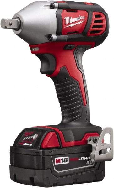 Milwaukee Tool - 1/2" Drive 18 Volt Pistol Grip Cordless Impact Wrench & Ratchet - 0 to 2,200 RPM, 0 to 3,350 BPM, 183 Ft/Lb Torque, 2 Lithium-Ion Batteries Included - Makers Industrial Supply