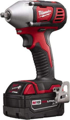 Milwaukee Tool - 3/8" Drive 18 Volt Pistol Grip Cordless Impact Wrench & Ratchet - 0 to 2,200 RPM, 0 to 3,200 BPM, 167 Ft/Lb Torque, 2 Lithium-Ion Batteries Included - Makers Industrial Supply