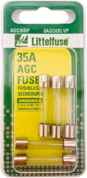 Value Collection - 35 Amp, Fast-Acting Miniature Glass/Ceramic Fuse - 1-1/4" OAL, 1/4" Diam - Makers Industrial Supply