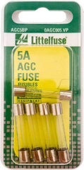 Value Collection - 5 Amp, Fast-Acting Miniature Glass/Ceramic Fuse - 1-1/4" OAL, 1/4" Diam - Makers Industrial Supply