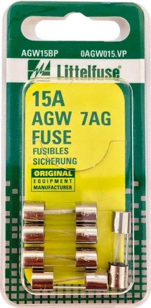 Value Collection - 32V AC/DC, 15 Amp, Fast-Acting Miniature Glass/Ceramic Fuse - 7/8" OAL, 1/4" Diam - Makers Industrial Supply