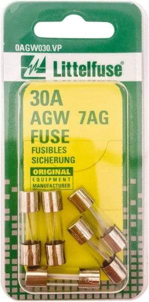 Value Collection - 32V AC/DC, 30 Amp, Fast-Acting Miniature Glass/Ceramic Fuse - 7/8" OAL, 1/4" Diam - Makers Industrial Supply