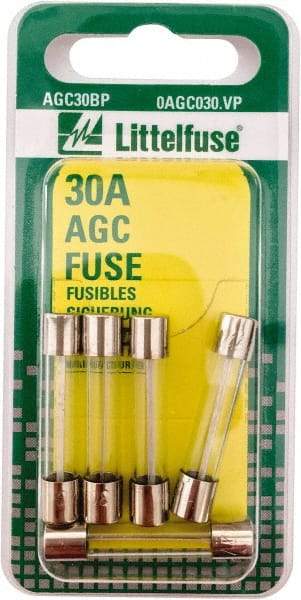 Value Collection - 32V AC/DC, 30 Amp, Fast-Acting Miniature Glass/Ceramic Fuse - 1-1/4" OAL, 1/4" Diam - Makers Industrial Supply