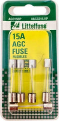 Value Collection - 32V AC/DC, 15 Amp, Fast-Acting Miniature Glass/Ceramic Fuse - 1-1/4" OAL, 1/4" Diam - Makers Industrial Supply