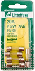 Value Collection - 32V AC/DC, 20 Amp, Fast-Acting Miniature Glass/Ceramic Fuse - 7/8" OAL, 1/4" Diam - Makers Industrial Supply