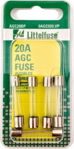 Value Collection - 32V AC/DC, 20 Amp, Fast-Acting Miniature Glass/Ceramic Fuse - 1-1/4" OAL, 1/4" Diam - Makers Industrial Supply