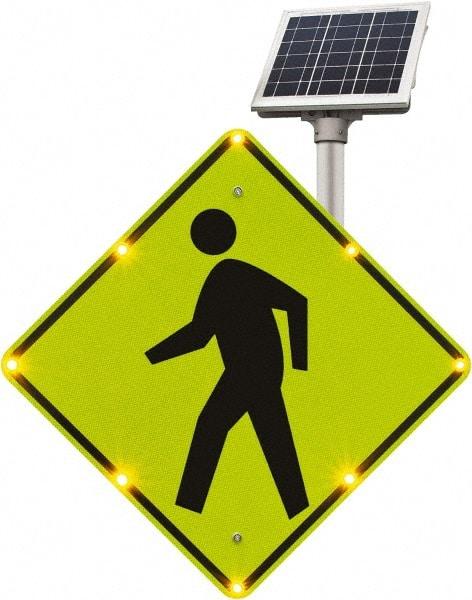 TAPCO - "No Legend - Blank Square in the Middle", "Pedestrian Crossing", 36" Wide x 36" High, Metal Pedestrian Crossing Signs - Fluorescent Yellow, Green, Diamond Grade Reflectivity, Diamond, Post Mount - Makers Industrial Supply