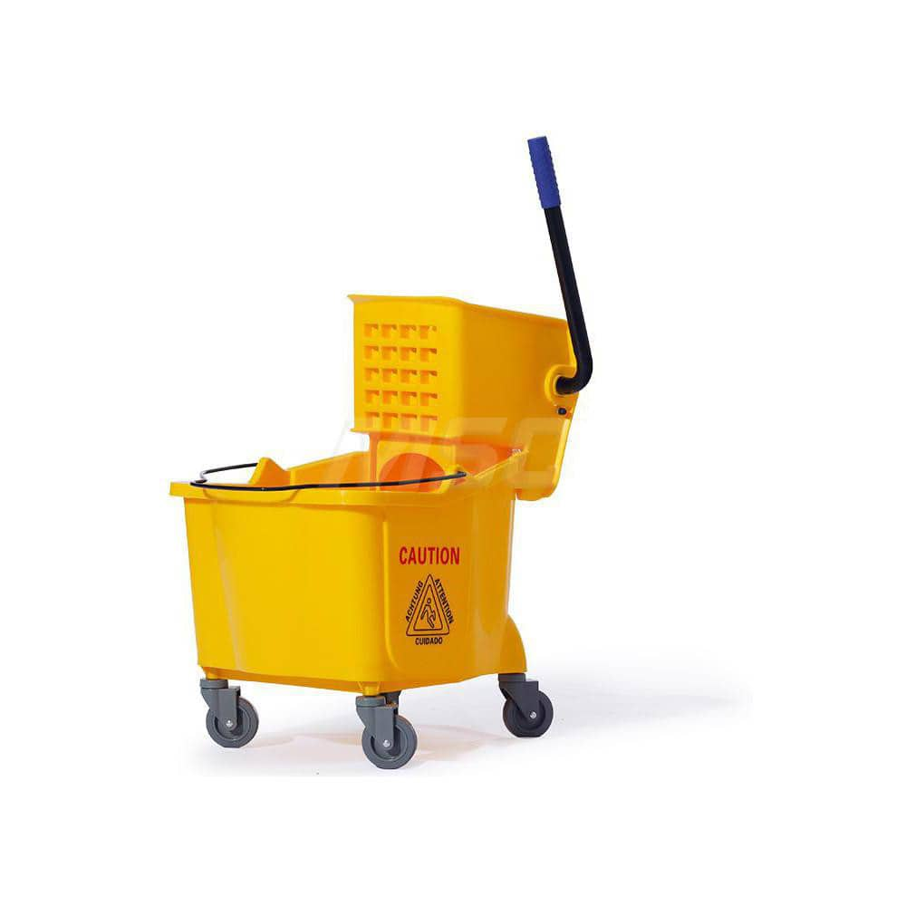 35 Quart Plastic Sideward Pressure Bucket and Wringer 20-1/2 Inch Long x 18 Inch Wide x 28 Inch High, Yellow, Metal Wringer Handle