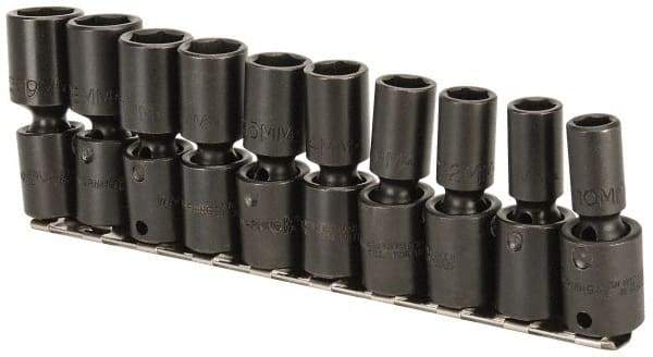 Proto - 10 Piece 3/8" Drive Deep Impact Socket Set - 6 Points, 10 to 19mm, Metric Measurement Standard - Makers Industrial Supply