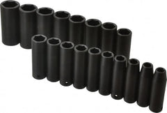 Proto - 18 Piece 1/2" Drive Black Finish Deep Well Impact Socket Set - 6 Points, 10mm to 27mm Range, Metric Measurement Standard - Makers Industrial Supply