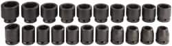 Proto - 21 Piece 3/4" Drive Black Finish Impact Socket Set - 6 Points, 19mm to 41mm Range, Metric Measurement Standard - Makers Industrial Supply