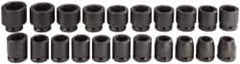 Proto - 21 Piece 3/4" Drive Black Finish Impact Socket Set - 6 Points, 19mm to 41mm Range, Metric Measurement Standard - Makers Industrial Supply