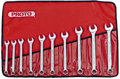 Proto - 10 Piece, 11mm to 19mm, 6 Point Combination Wrench Set - Metric Measurement Standard, Satin Chrome Finish, Comes in Nylon Roll - Makers Industrial Supply