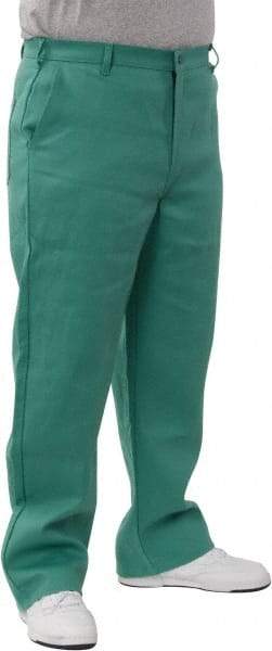 PRO-SAFE - Cotton Flame Resistant/Retardant Pants - Zipper Closure, 3 Pockets, 30" Waist, 32" Inseam, Green - Makers Industrial Supply