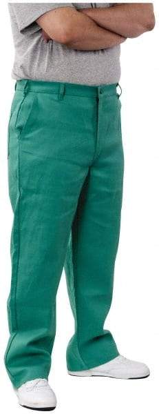 PRO-SAFE - Cotton Flame Resistant/Retardant Pants - Zipper Closure, 3 Pockets, 32" Waist, 32" Inseam, Green - Makers Industrial Supply