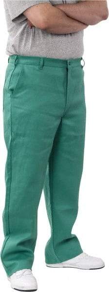 PRO-SAFE - Cotton Flame Resistant/Retardant Pants - Zipper Closure, 3 Pockets, 38" Waist, 32" Inseam, Green - Makers Industrial Supply