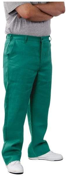 PRO-SAFE - Cotton Flame Resistant/Retardant Pants - Zipper Closure, 3 Pockets, 42" Waist, 32" Inseam, Green - Makers Industrial Supply