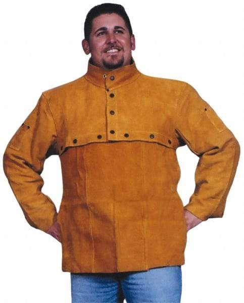 PRO-SAFE - Size S, 34-36" Chest, Flame Resistant, Cape Sleeve with Bib - Split Leather, Bright Gold - Makers Industrial Supply