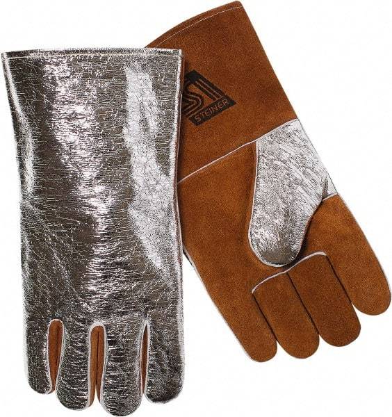 Steiner - Size Universal Wool Lined Aluminized Leather Welding Glove - 14" OAL, Gauntlet Cuff, For General Welding - Makers Industrial Supply