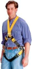 Miller - 400 Lb Capacity, Size Universal, Full Body Construction Safety Harness - Polyester, Mating Leg Strap, Mating Chest Strap, Yellow/Black - Makers Industrial Supply