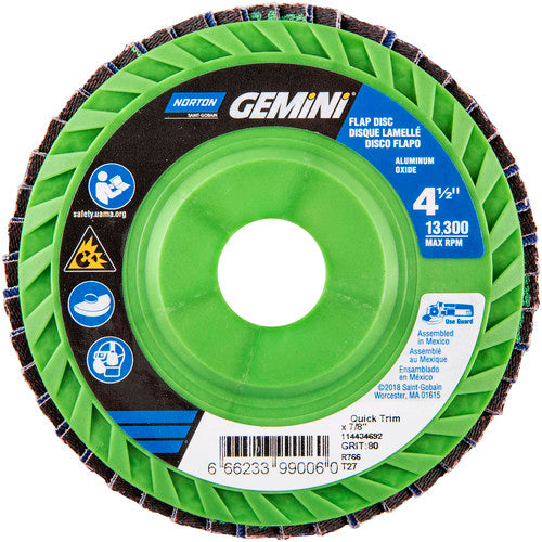 ‎4-1/2 × 7/8″ Gemini Plastic Flat Flap Disc Type 27 P80 Grit R766 Zirconia Alumina - Makers Industrial Supply