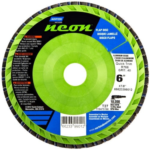 6″ × 7/8″ Flap Disc Neon Quick Trim Type 27- Plastic Plate 80 Grit - Makers Industrial Supply