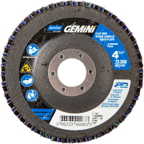 ‎4-1/2 × 7/8″ Gemini Fiberglass HD Flat Flap Disc Type 27 P40 Grit R766 Zirconia Alumina - Makers Industrial Supply